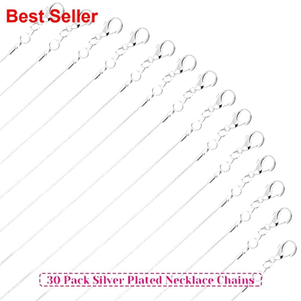 Silver Plated Snake Chain Necklace Bulk 30 Pack Jewelry Making - Picture 2 of 7